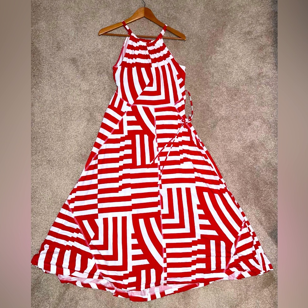 GAP Women's Red and White Stripe Maxi Dress - Small